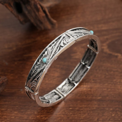 Retro Bohemian Turquoise Inlay Geometric Alloy Bangle Bracelet