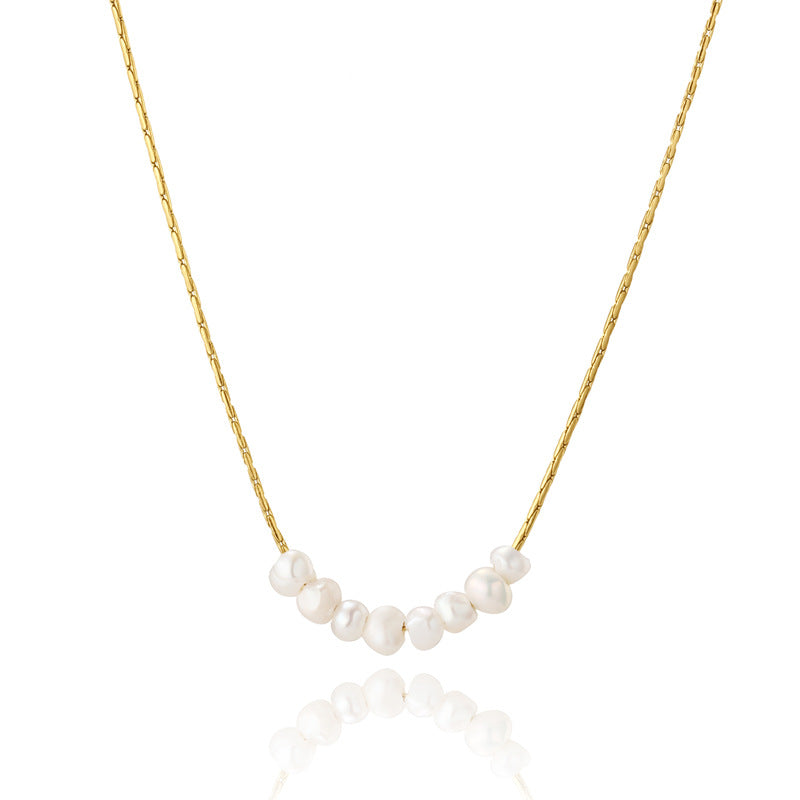 Simple Pearl Titanium Steel Necklace with 18k Gold Plating