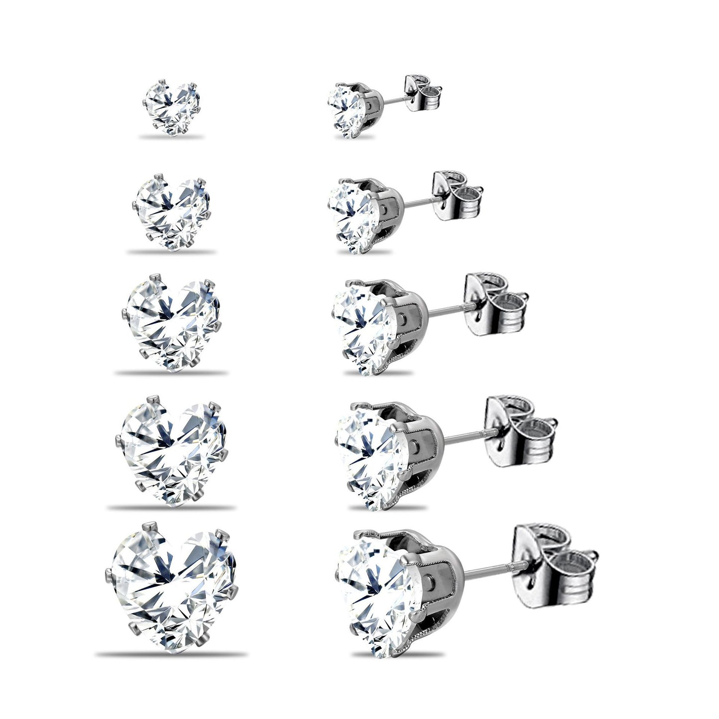 Simple Geometric Zircon Stud Earrings Set - 5 Pairs