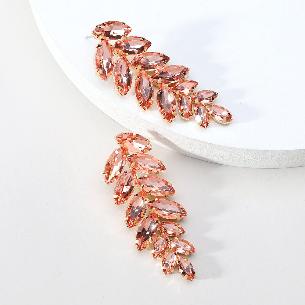 Elegant Leaf Crystal Inlay Copper Alloy Drop Earrings for Women