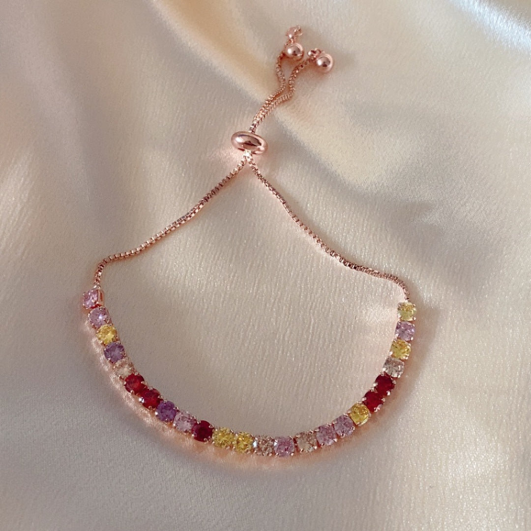 Fashion Adjustable Crystal Pull Bracelet - Gold Plated Zirconia Single Row Design