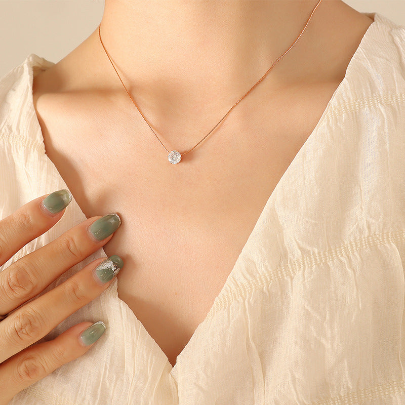 Fashion Geometric Titanium Steel Necklace with Zircon Pendant for Women