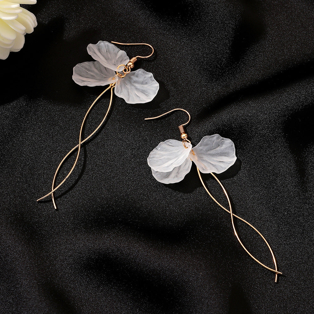 Long Crystal Petal Layered Tassel Earrings
