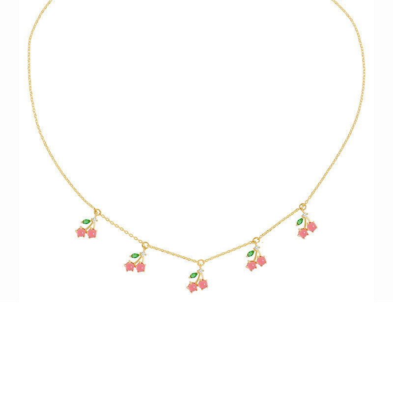 Colorful Zircon Cherry Peach Tropical Fruit Clavicle Chain Necklace