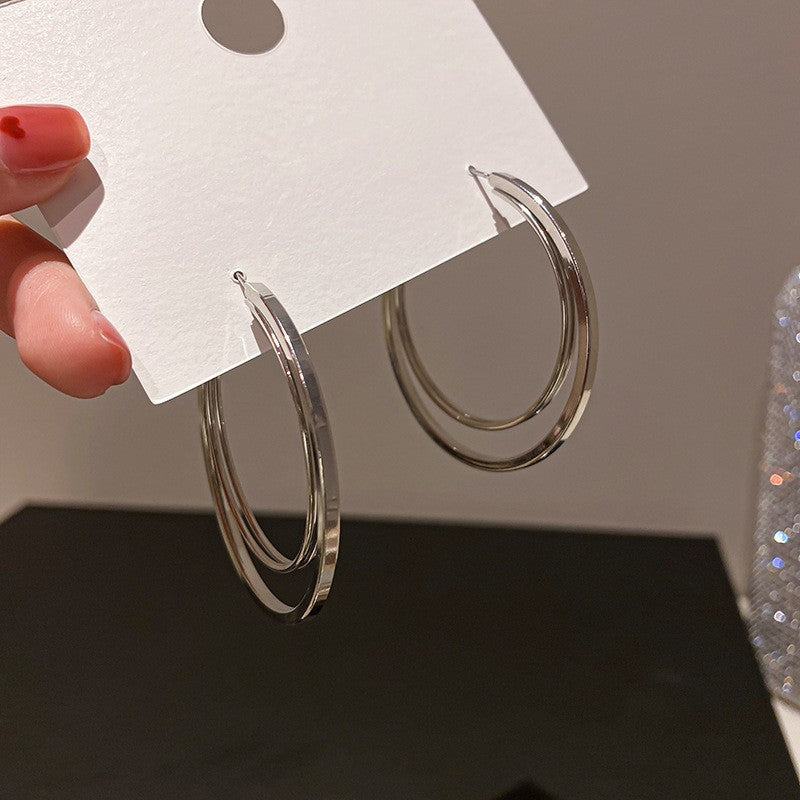 Circle Letter V Earrings - Black and White Statement Hoops for Women