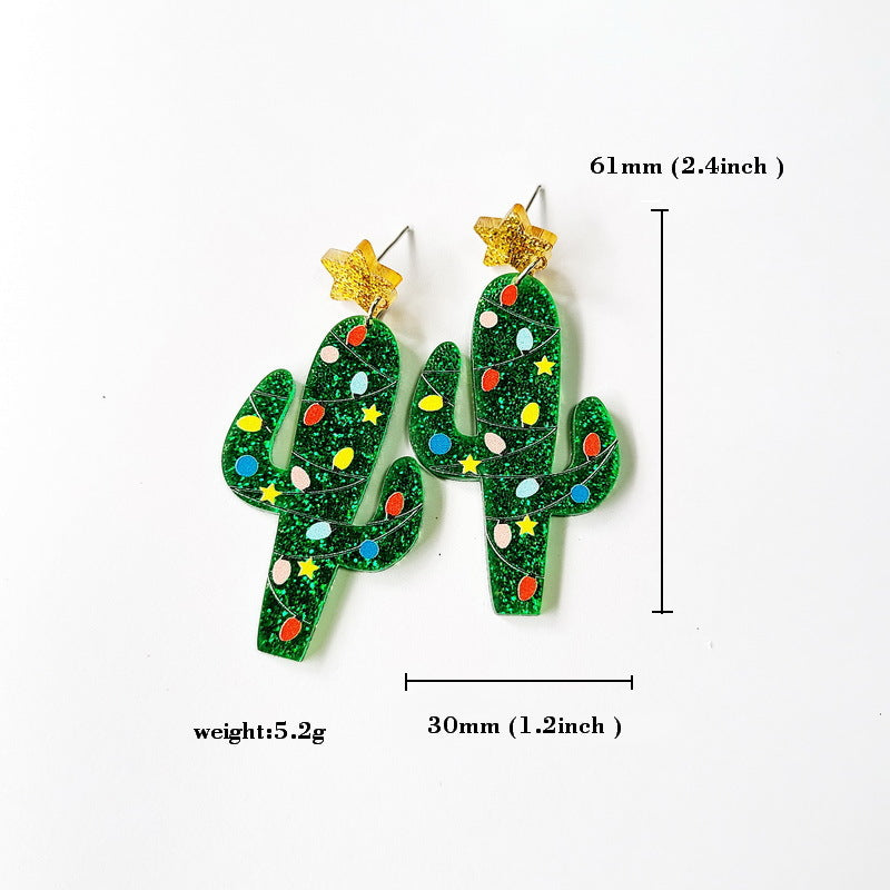 1 Pair Cute Dinosaur & Christmas Themed Acrylic Drop Earrings