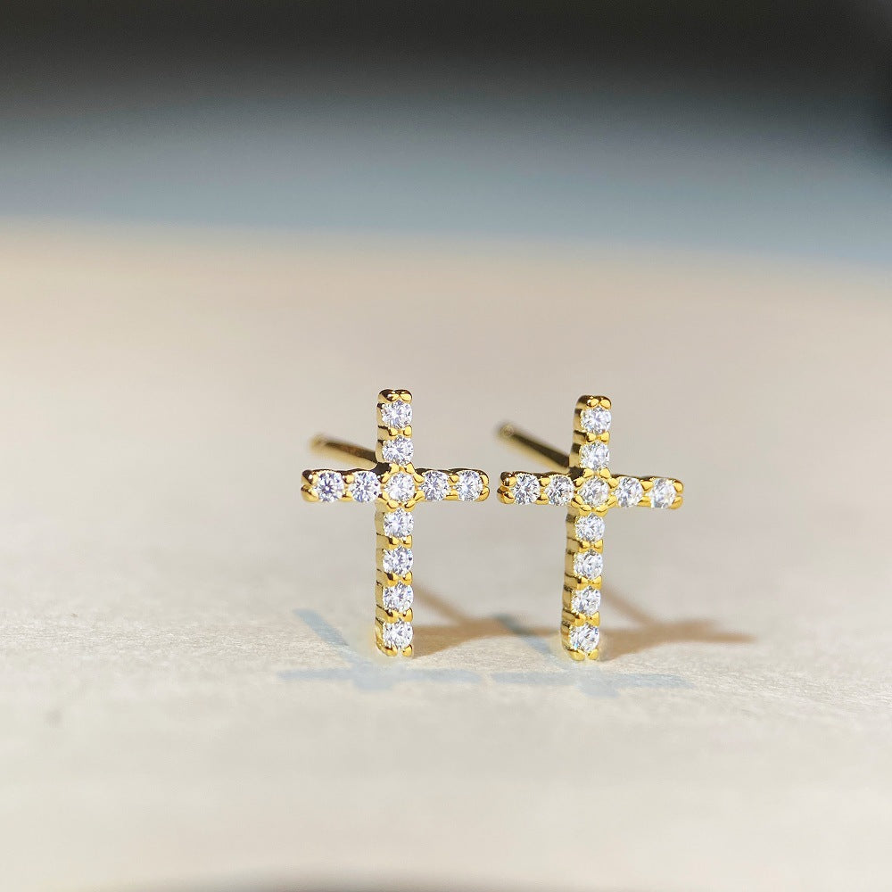 1 Pair Sterling Silver Moissanite Cross Inlay Hip Hop Earrings