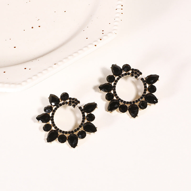 Fashion Alloy Rhinestone Geometric Flower Earrings for Women