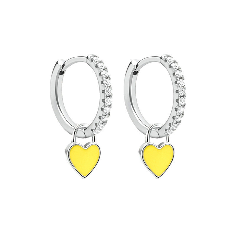 1 Pair Elegant Heart Shape Sterling Silver Zircon Earrings