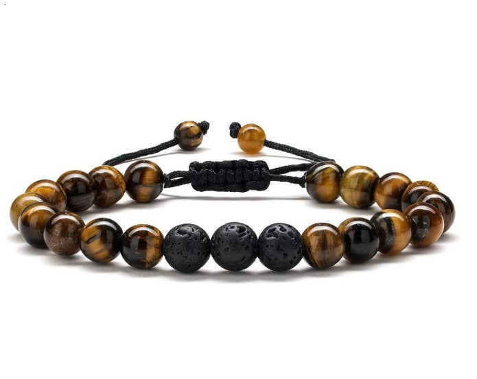 Gradient Agate & Tiger Eye Beaded Adjustable Bracelet