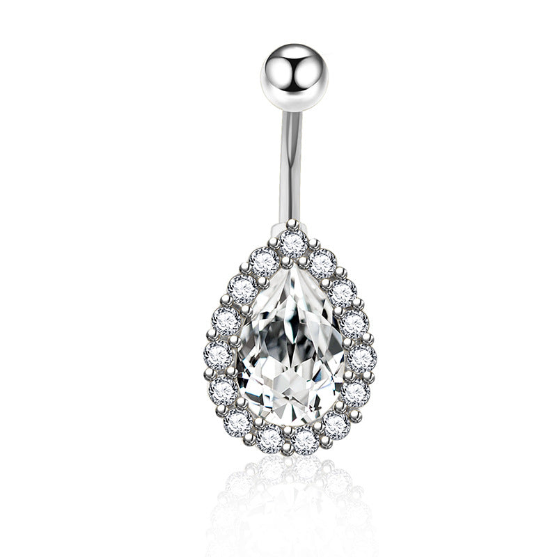 Fashion Water Droplets Zircon Inlay Stainless Steel Belly Ring Set - 5 Pieces