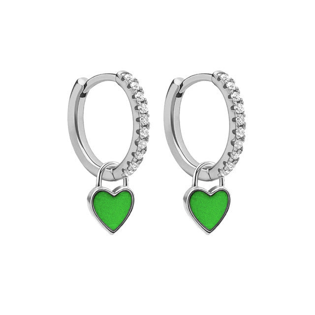 1 Pair Elegant Heart Shape Sterling Silver Zircon Earrings