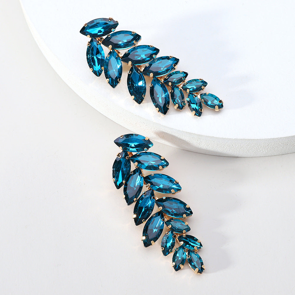 Elegant Leaf Crystal Inlay Copper Alloy Drop Earrings for Women