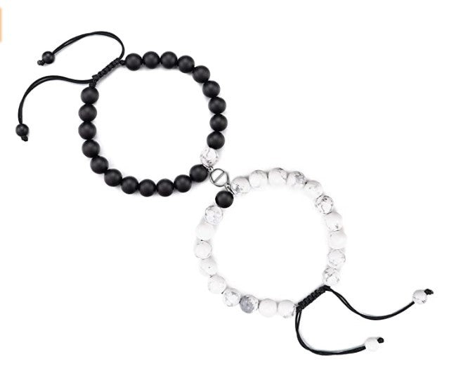Fashion Zircon Crown Volcanic Stone and White Turquoise Matte Bracelet Set