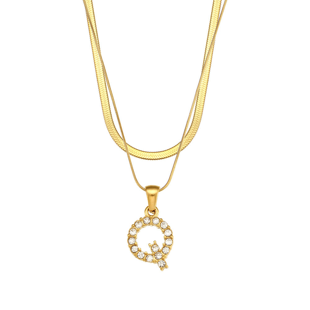 18K Gold Plated Double-Layer Zircon Letter Stainless Steel Necklace