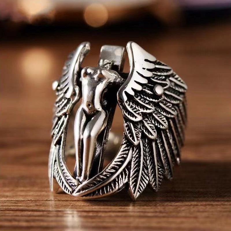 Retro Punk Cross Eagle Dragon Alloy Men's Open Ring - Vintage Hip Hop Style Chinese Inspired Ring