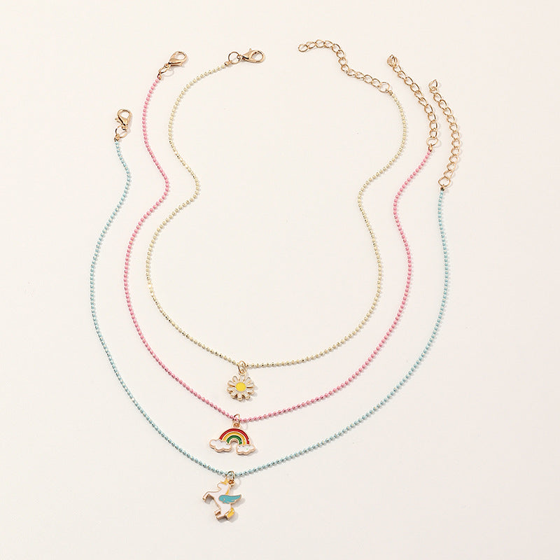 Fashion Children's Rainbow Geometric Pendant Necklace Set