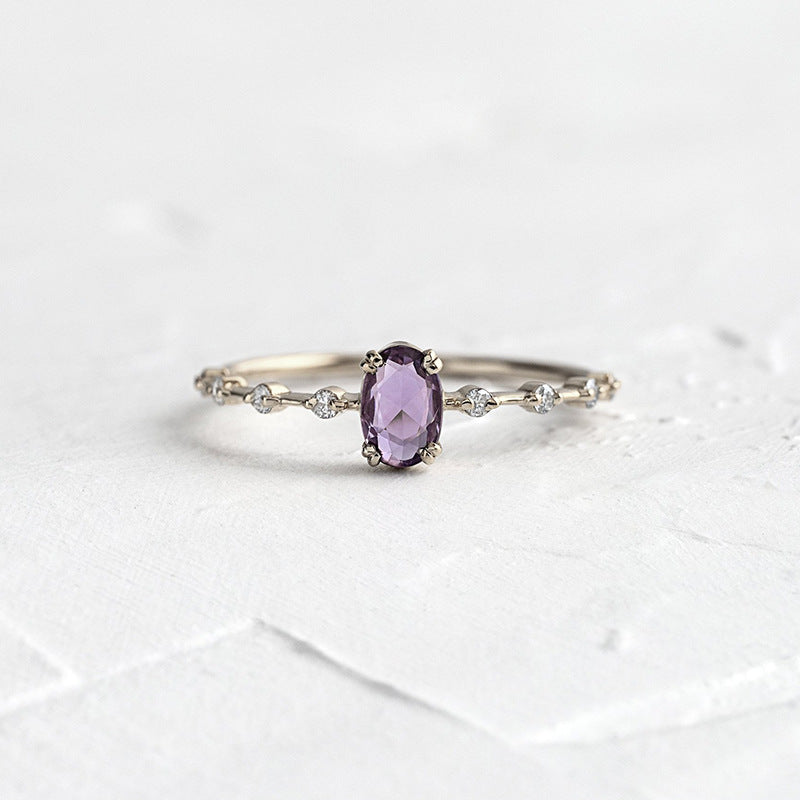 18k Gold Geometric Purple Zircon Ring for Women