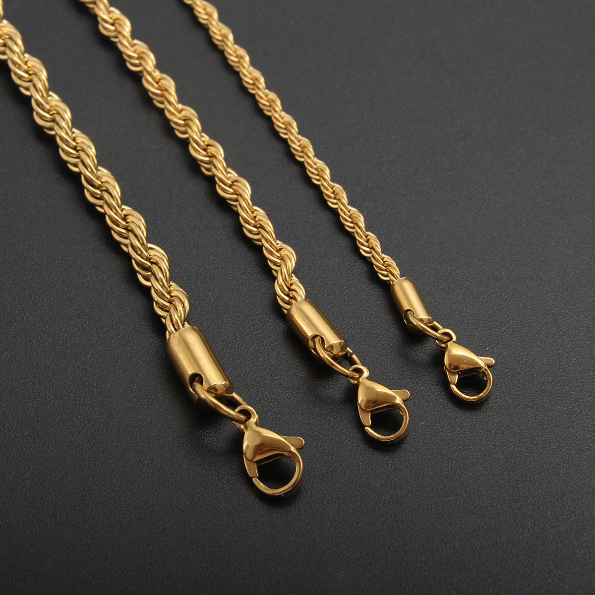 Hip-Hop Vintage Stainless Steel Gold Plated Twisted Rope Chain Pendant Necklace
