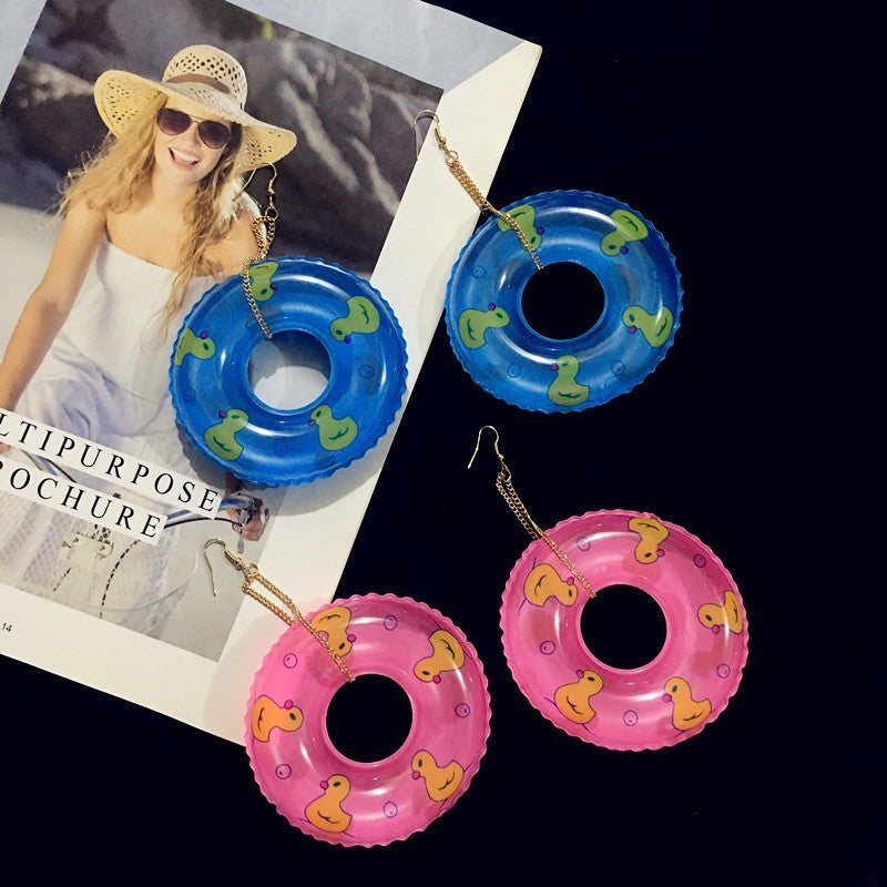 Fashion Yellow Duck Swimming Hoop Punk Statement Earrings