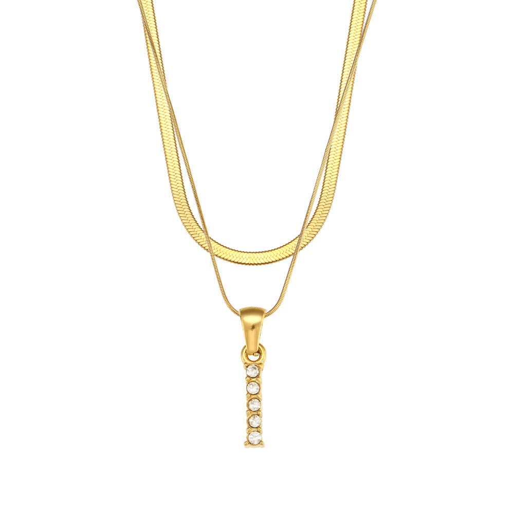 18K Gold Plated Double-Layer Zircon Letter Stainless Steel Necklace