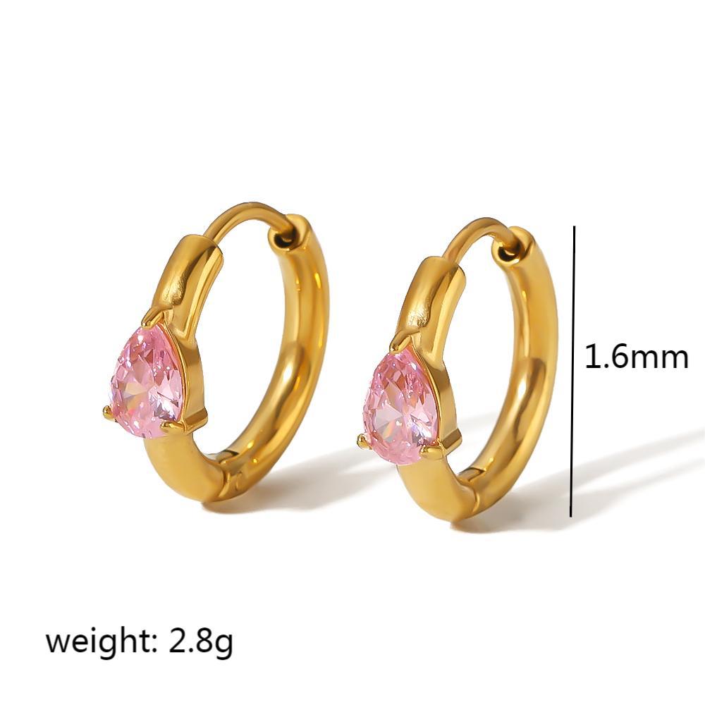 1 Pair Minimalist Twist Design 18K Gold Plated Stainless Steel Zircon Hoop Earrings