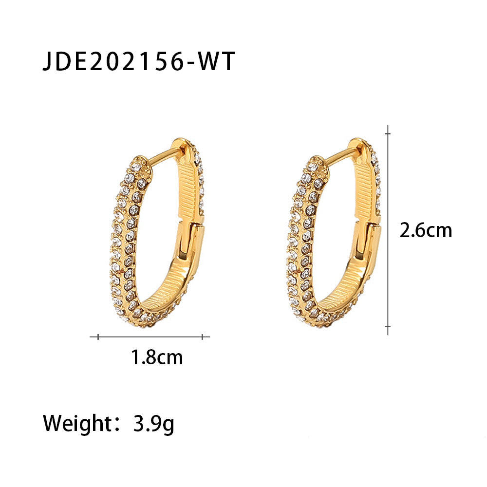 Geometric Gold Plated Stainless Steel Zircon Hoop Earrings