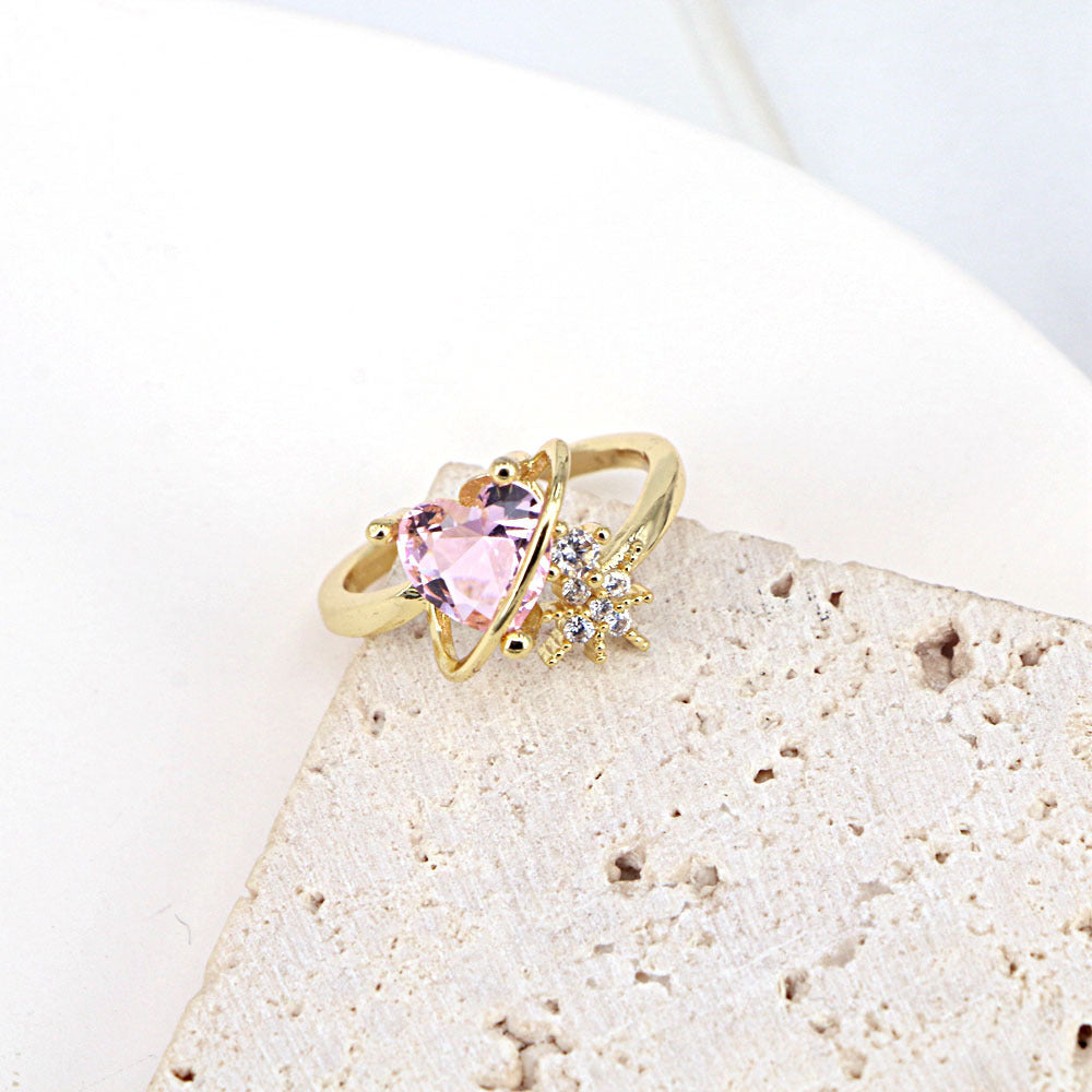 Fashion Copper Micro-inlaid Colorful Heart and Star Design Rings