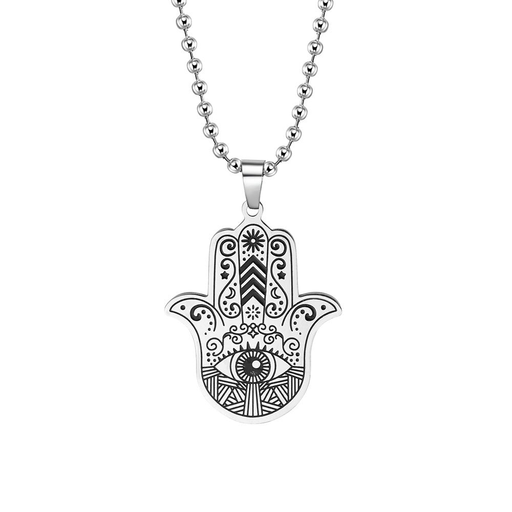 Hip-Hop Fatima Hand Stainless Steel Evil Eye Pendant Necklace