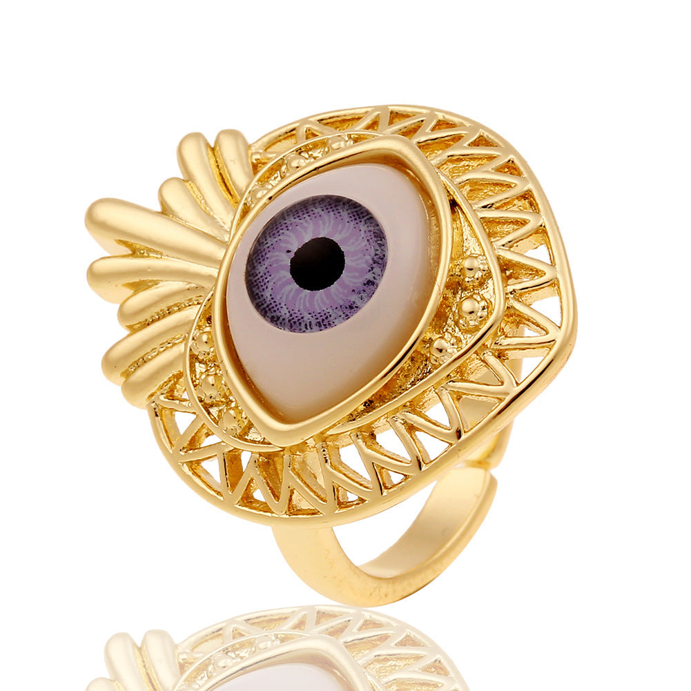 Fashion Copper Plated Gold Evil Eye Women's Minimalist Tail Ring