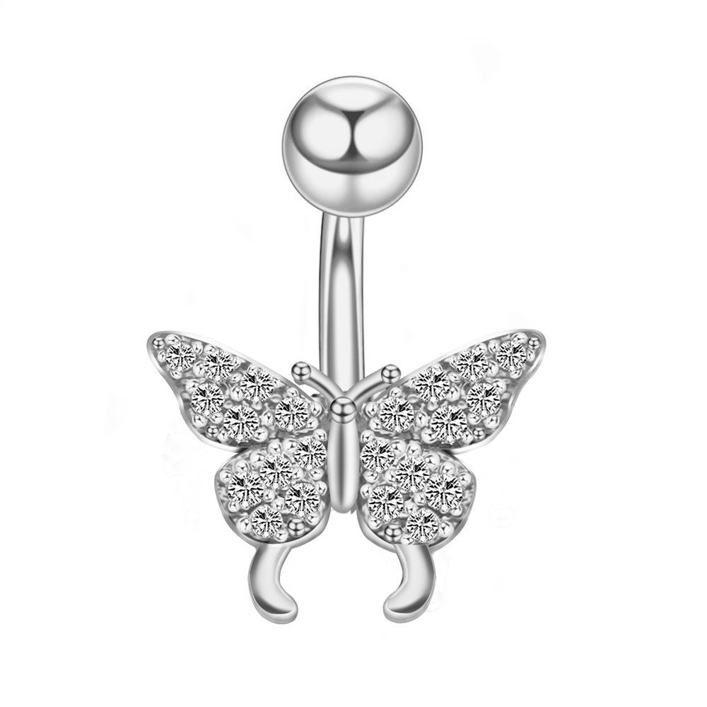 Fashion Butterfly Zircon Inlay Stainless Steel Belly Ring