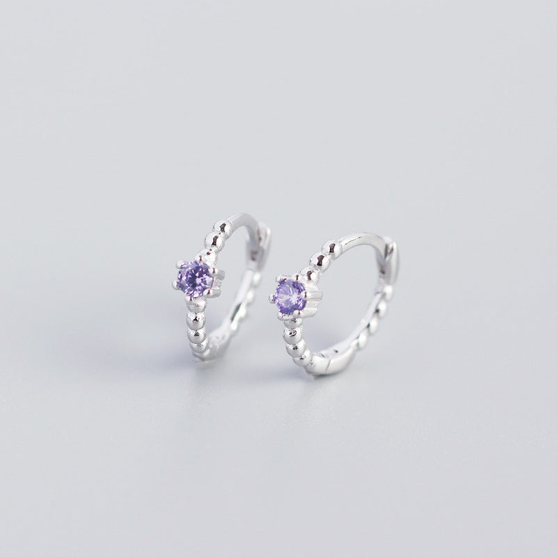 S925 Sterling Silver Round Beads Diamond Hoop Earrings