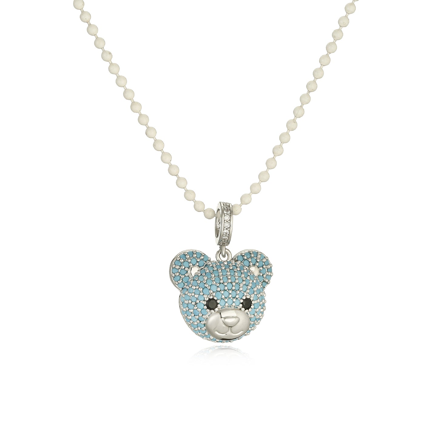 Cute Little Bear Zircon Pendant Necklace with Colorful Beaded Chain