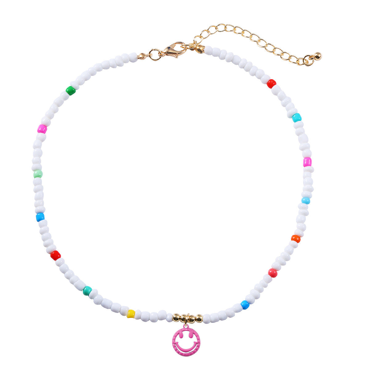 Fashion Colorful Smiley Face Pendant Resin Beaded Necklace