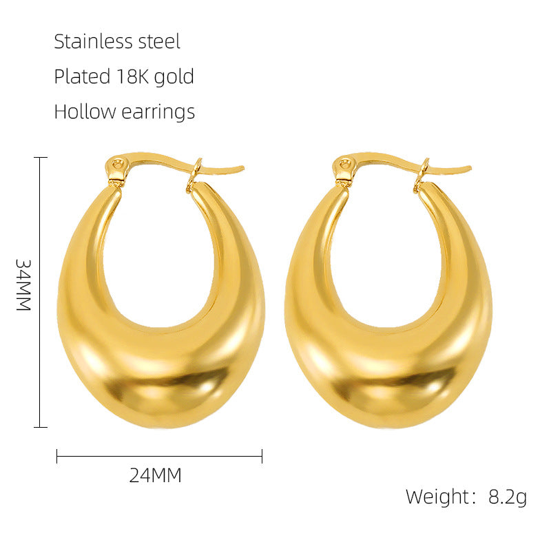 1 Pair Retro 18K Gold Plated Stainless Steel Hollow Polished Earrings