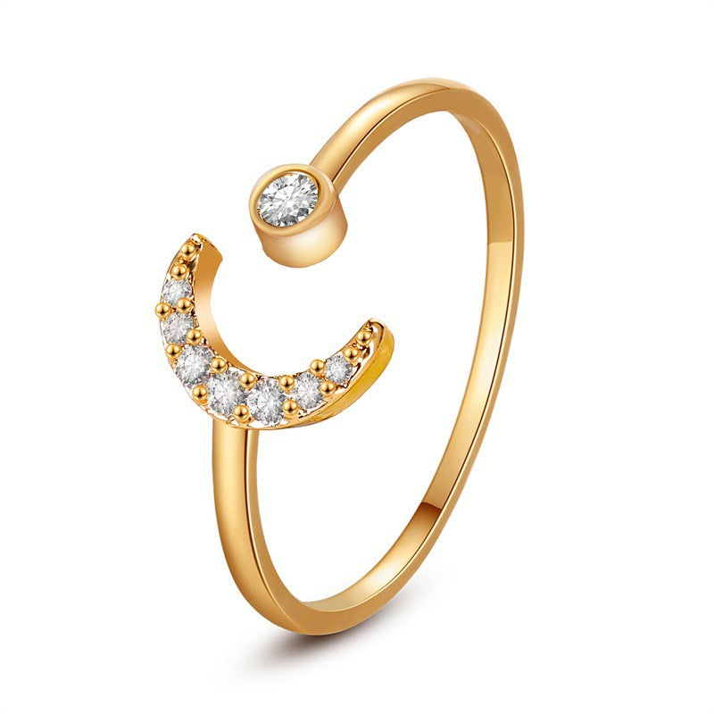 Simple Star Moon Adjustable Ring - Elegant Minimalist Design