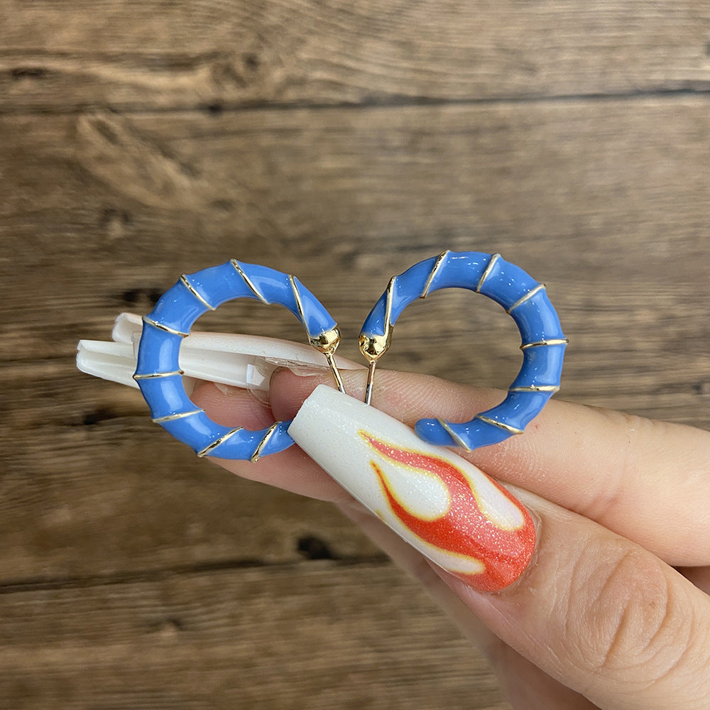 Colorful Heart & Bamboo Hoop Enamel Earrings 2023