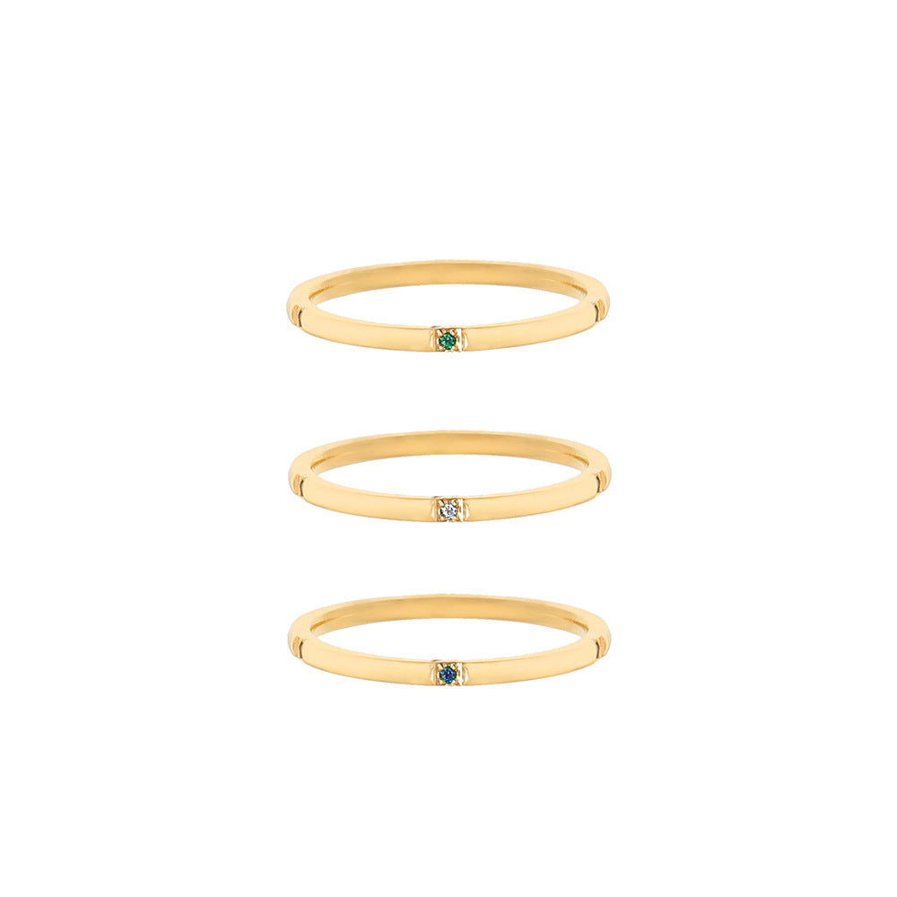 18K Gold Plated Stainless Steel Rhinestone Stackable Ring Set