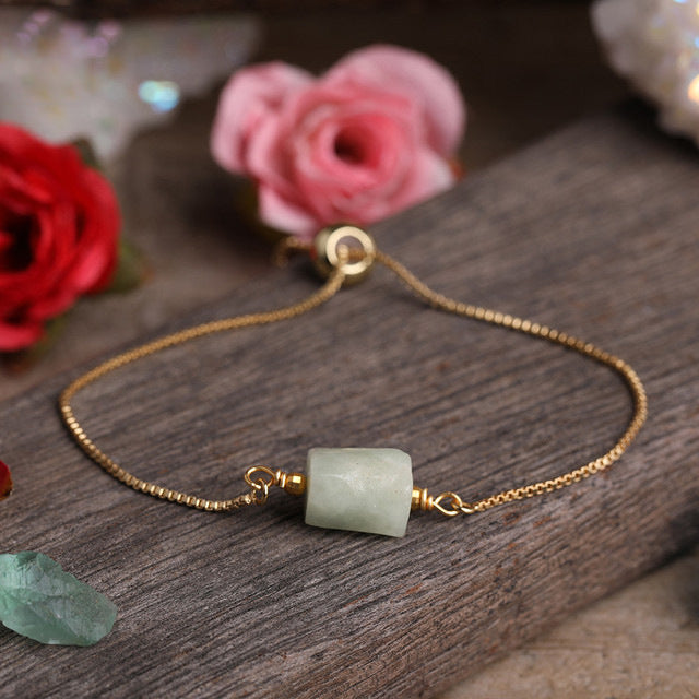 Simple Irregular Agate Prism Stone Metal Chain Adjustable Bracelet for Women