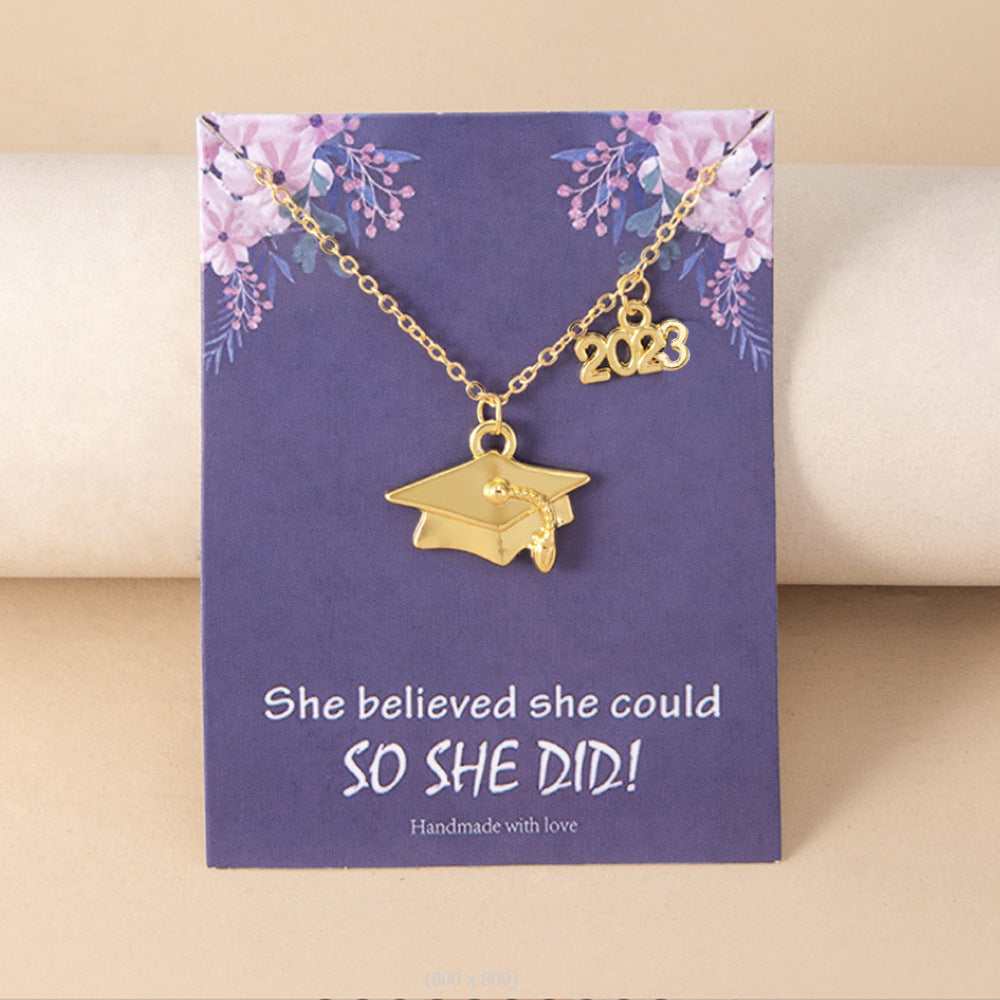 Graduation Cap Stainless Steel Pendant Necklace with Inspirational Card