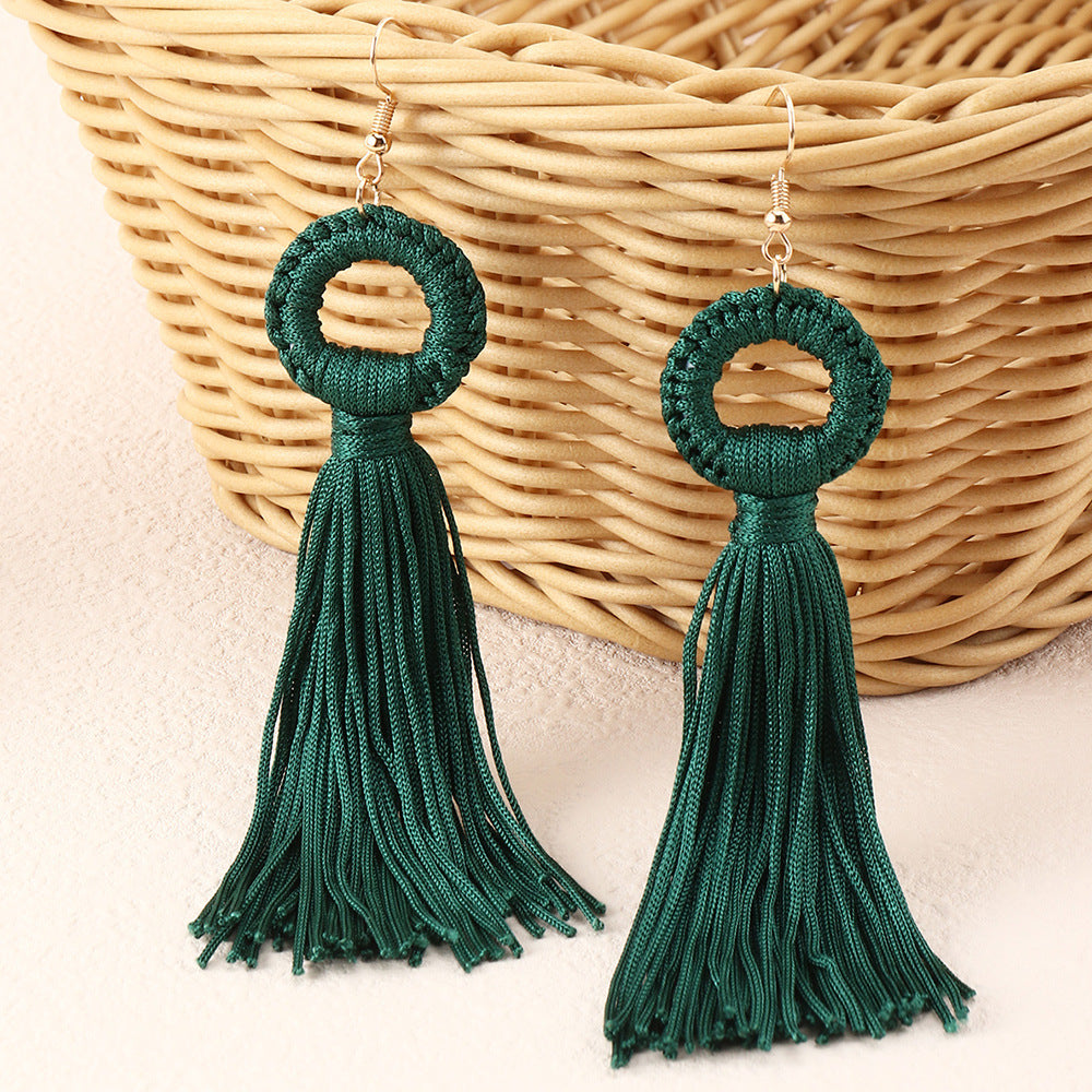 Bohemian Multicolor Tassel Long Earrings - Ethnic Vacation Style Jewelry