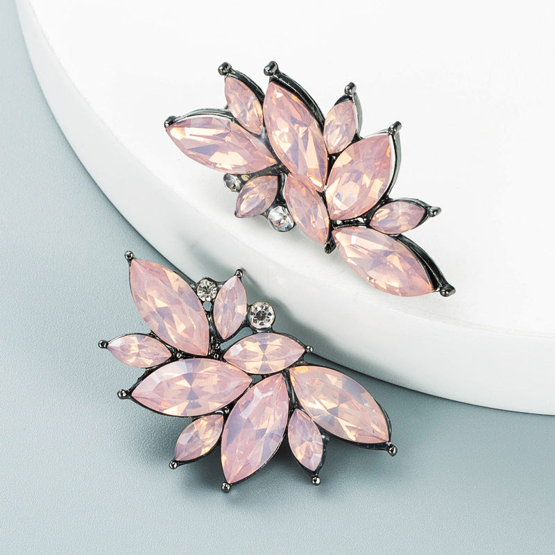 Geometric Flower Rhinestone Stud Earrings Vintage Style