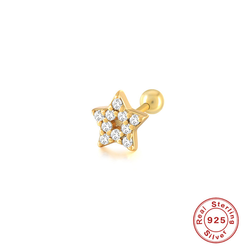 Sterling Silver Star Moon Heart Shaped Stud Earrings