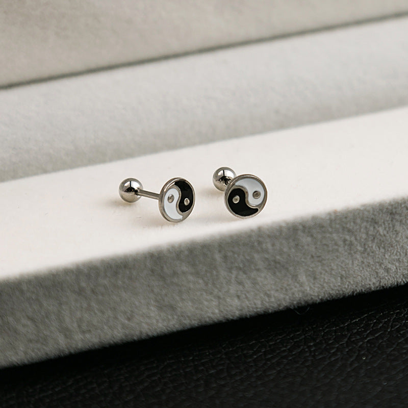 1 Pair Geometric Black Flower Stainless Steel Enamel Cross Heart Stud Earrings