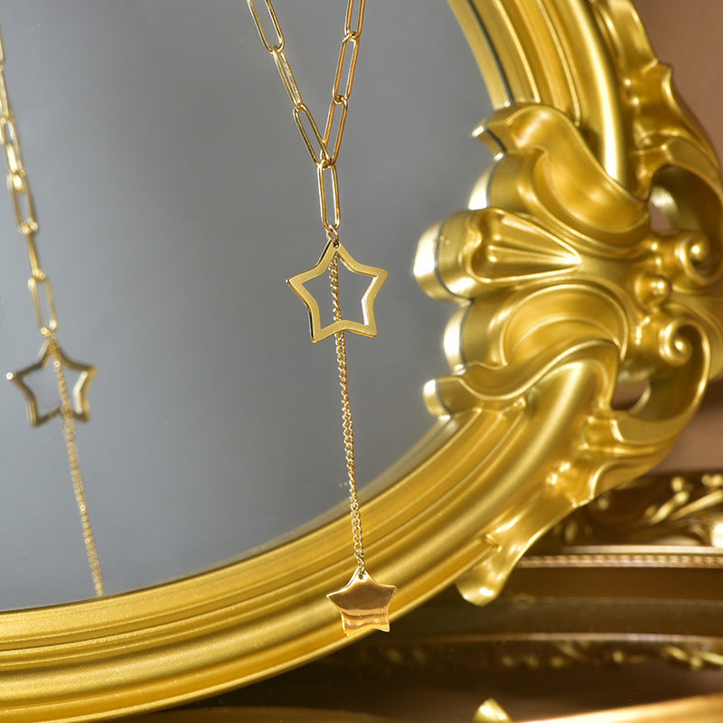 Fashion Star Rabbit Titanium Steel Necklace with Artificial Pearls and Rhinestones