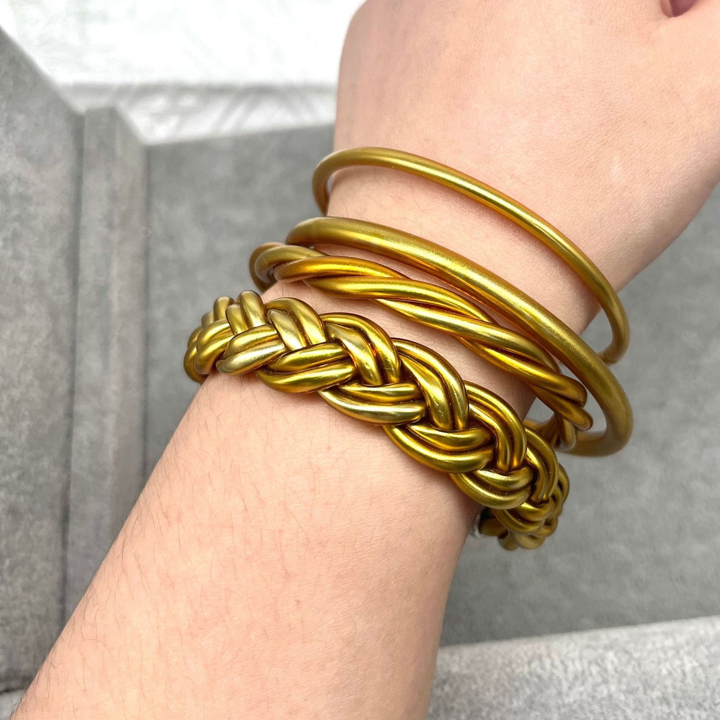 Simple Style Solid Color Plastic Braid Jelly Bangle Set