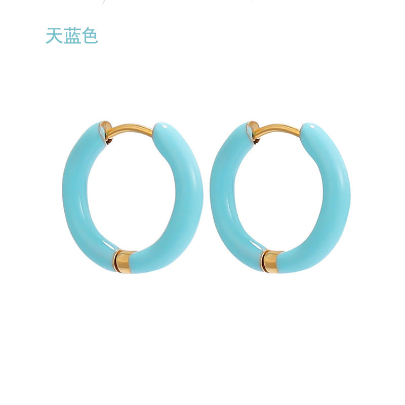 1 Pair Minimalist 12mm Colorful Stainless Steel Hoop Earrings