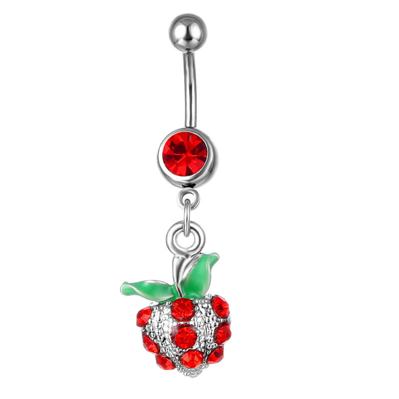 Fashion Rhinestone Cherry Belly Button Ring