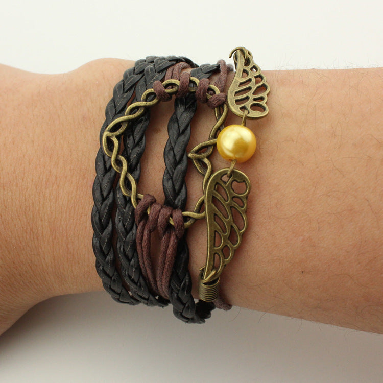 Fashion Multi-Element Leaf Heart Butterfly Owl Braided Women's Bracelet