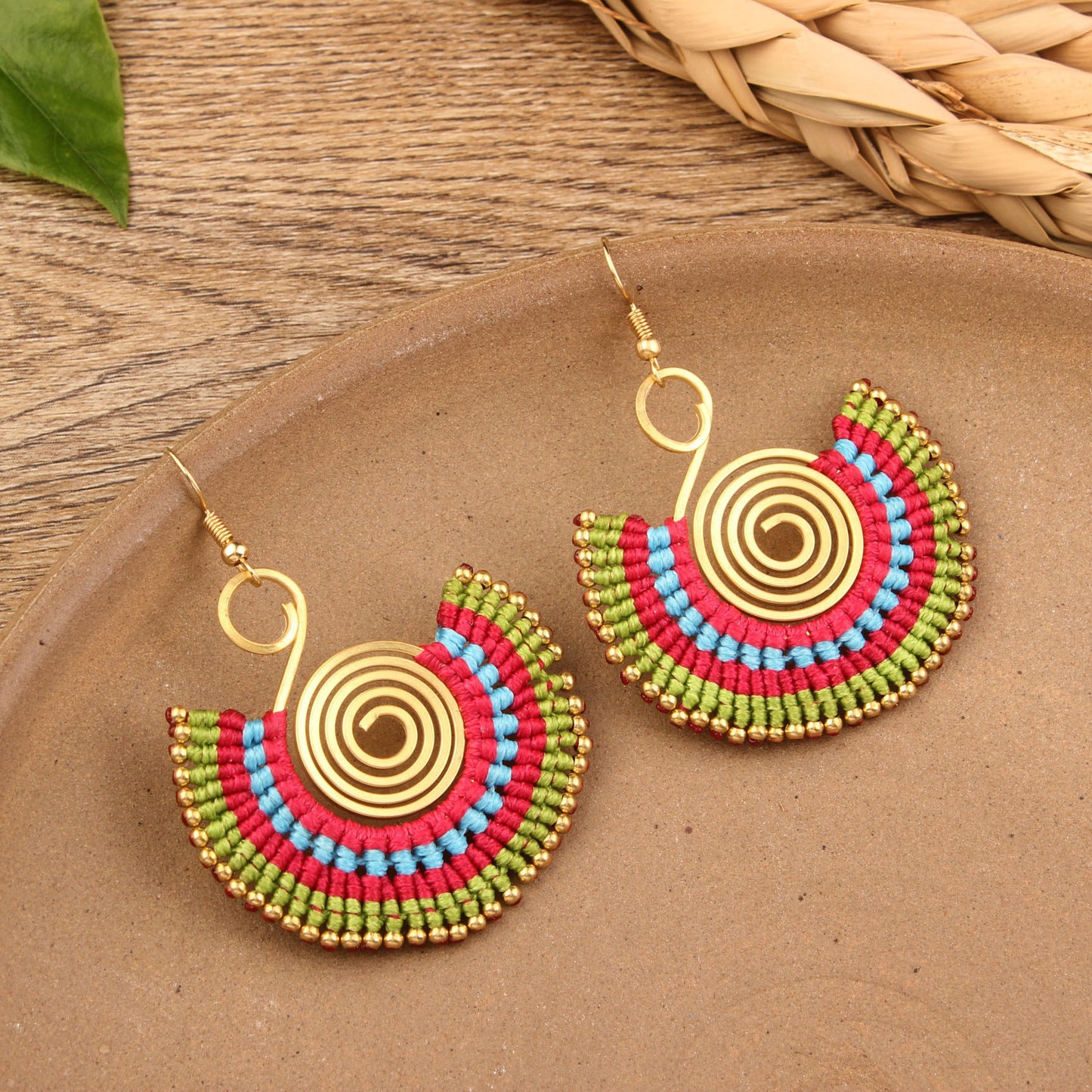 Bohemian Shell Tassel Mesh Earrings with Synthetic Gemstones